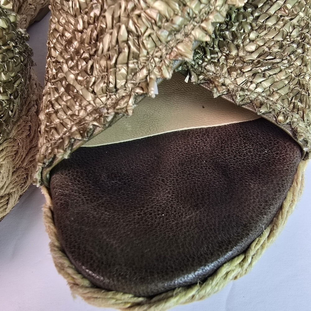Stuart Weitzman Toogood Wrinkle Raffia Alex Wedge Espadrille Platform Sandal 9 - Picture 4 of 14